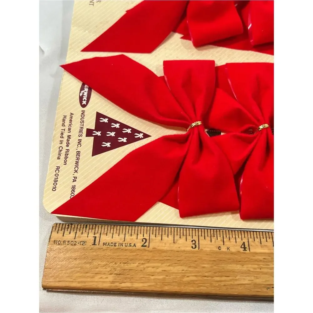 Vintage Lot of 24 Velvet Red Bows Christmas Valentine’s Berwick Gold Wire Ties